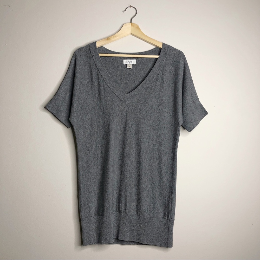 LOFT V-Neck Short-Sleeve Cotton Sweater Medium